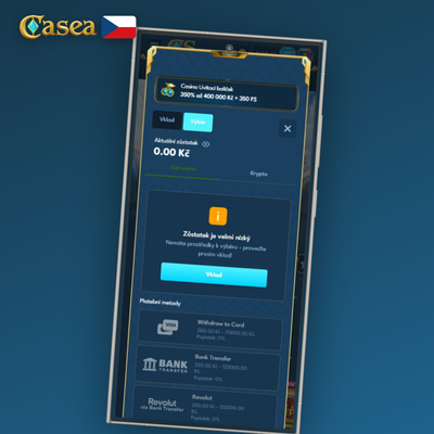 Bankovní převod jako metoda výběru výhry v Casea Casino za 3–5 pracovních dnů