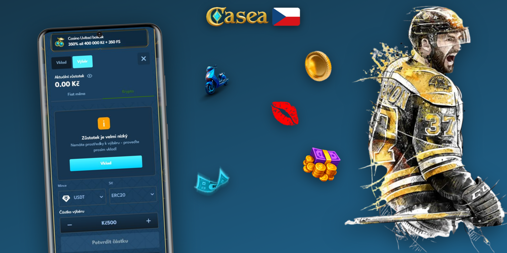Dashboard pokladny Casea Casino s historií transakcí a stavem výběru peněz