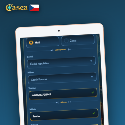 Casea Casino CZ registrace přes e-mail s ověřením schránky