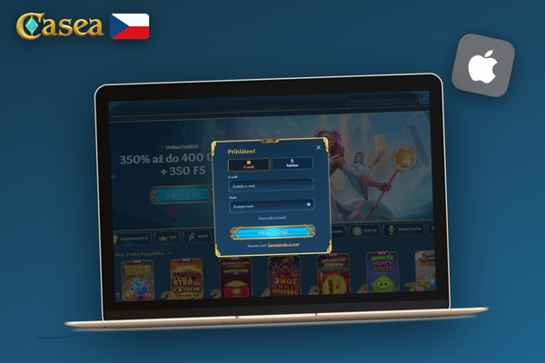 Casea Casino register – přehledný formulář na notebooku s výběrem měny CZK